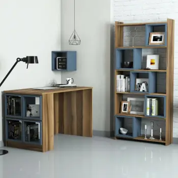Tavolinë Studimi me Librari Box, arrë, Chalcedony