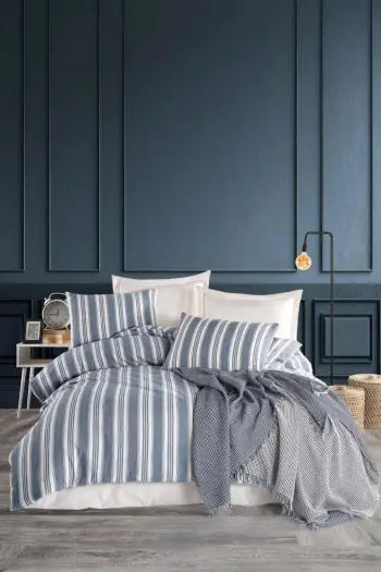 Set mbulesë për jorgan dopio, L'essentiel, Soft Line, ngjyrë navy