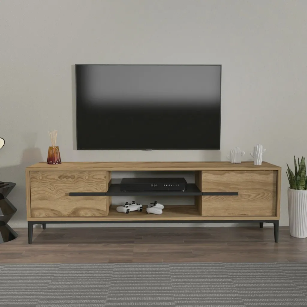 Komodë TV Hanah Home, Eslem, ngjyrë lis dhe e zezë - 1