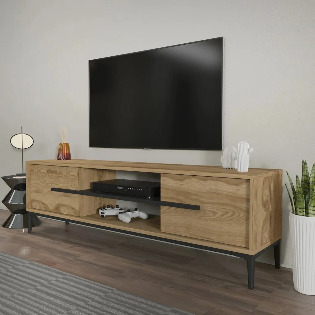 Komodë TV Hanah Home, Eslem, ngjyrë lis dhe e zezë - 2