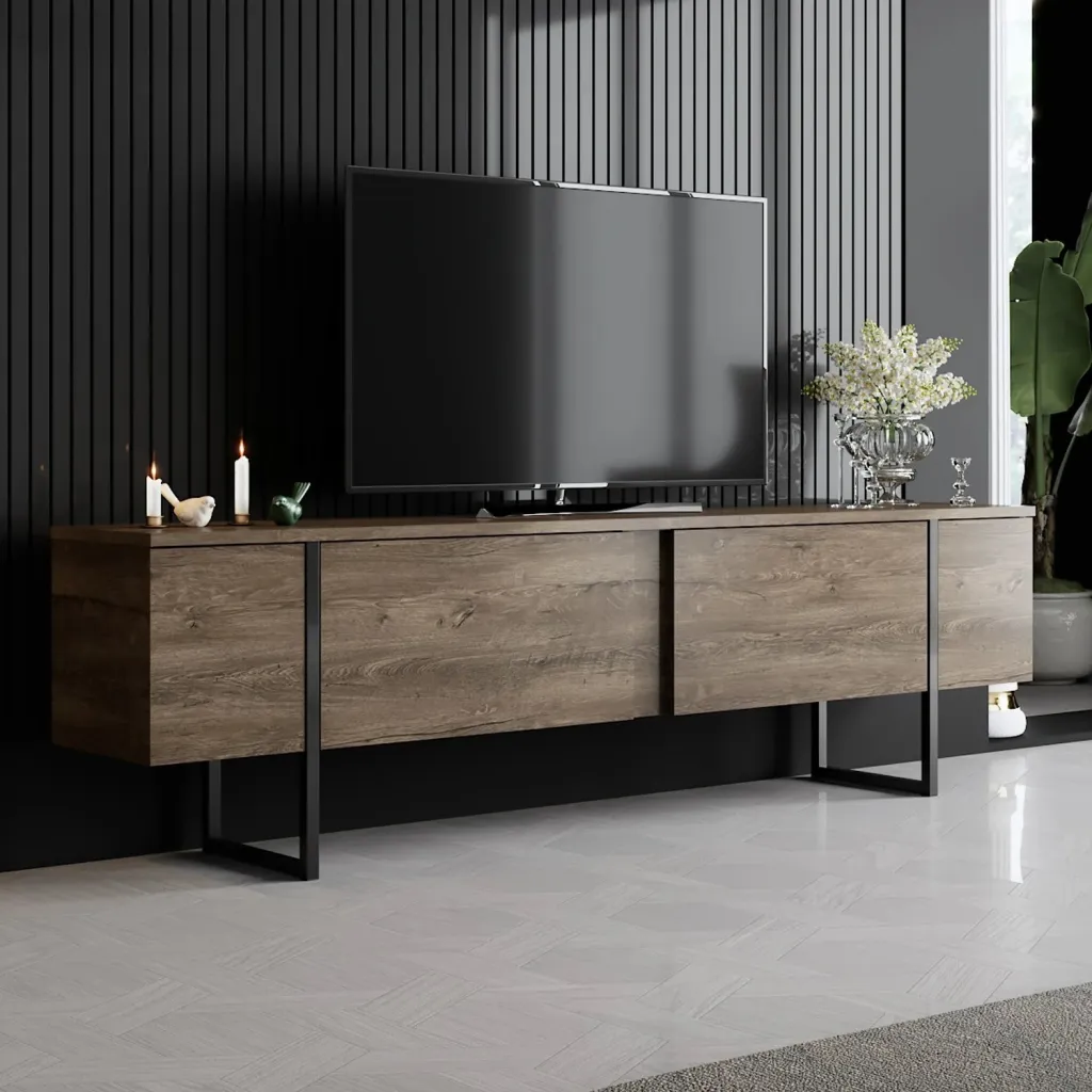 Komodë Hanah Home, Luxe, e zezë dhe arre - 1