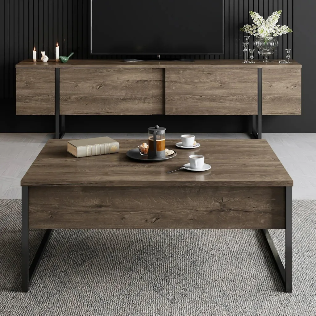 Komodë Hanah Home, Luxe, e zezë dhe arre - 4