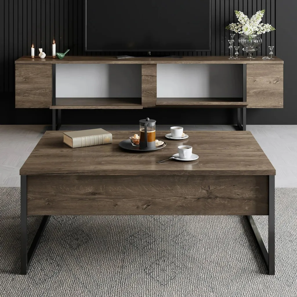 Komodë Hanah Home, Luxe, e zezë dhe arre - 5