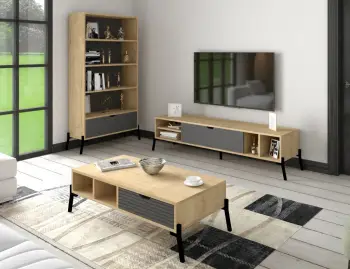 Set mobiljesh për dhomë dite, Ponuse, ngjyrë lis safir dhe antracit