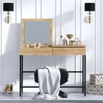 Tavolinë grimi moderne, ngjyrë lisi dhe e zezë, Hanah Home Linda