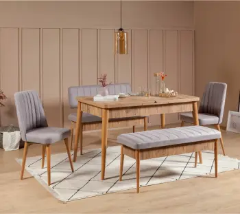 Set tavolinë me karrige për ngrënie, i zgjatshëm, 5 pjesë, Hanah Home, Vina Atlantic Soho gri