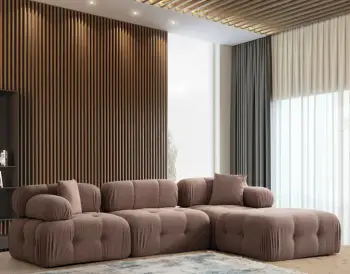 Këndare Doblo 3 vende me pouffe, ngjyrë kapuçino