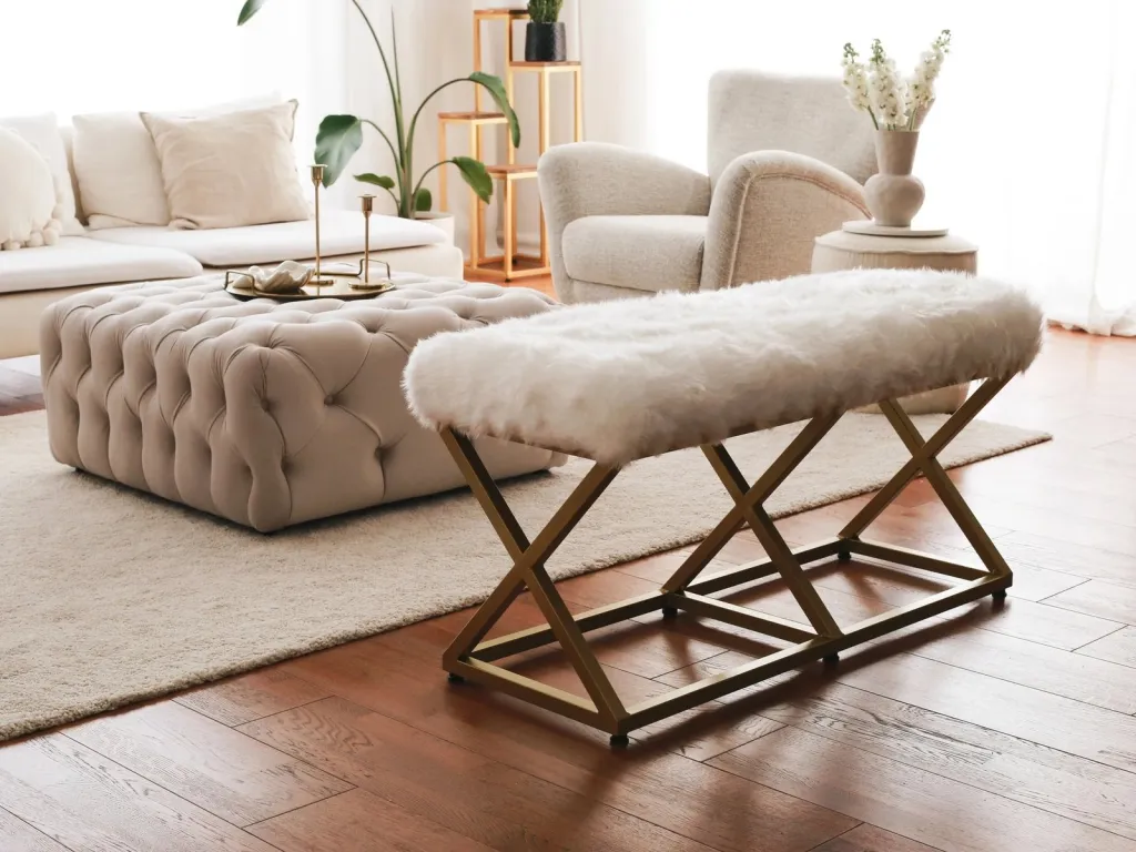 Bankë Atelier del Sofa, pelush Capraz, ngjyrë ari dhe e bardhë - 1