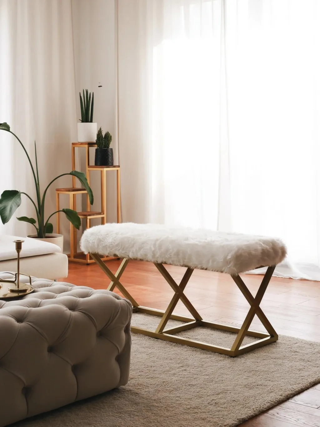 Bankë Atelier del Sofa, pelush Capraz, ngjyrë ari dhe e bardhë - 2