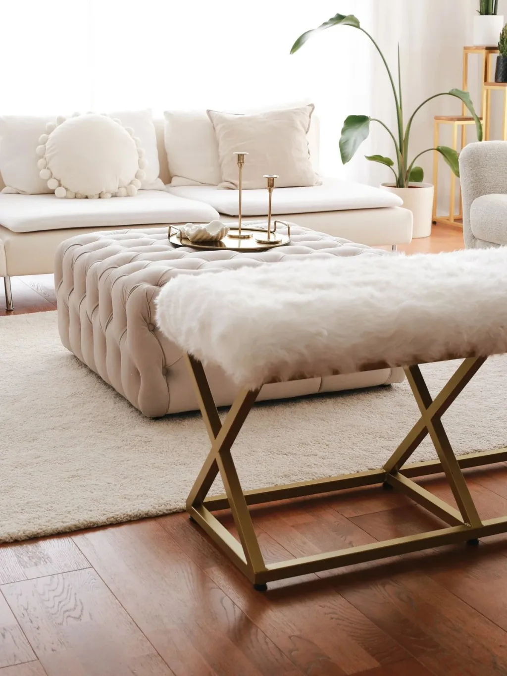 Bankë Atelier del Sofa, pelush Capraz, ngjyrë ari dhe e bardhë - 3