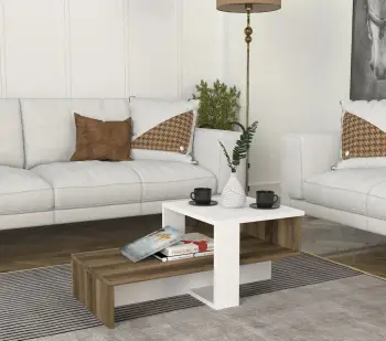 Tavolinë e ulët Hanah Home, ngjyrë e bardhë dhe arre, Chain