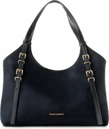 Çantë tote Vince Camuto, Cremona, lëkurë e zezë suede