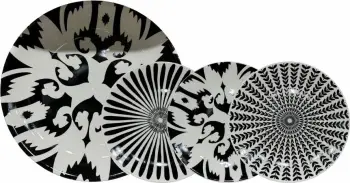 Set pjatash ëmbëlsirash JOLIE, 7 copë, porcelan Bone China, bardhë e zi, 30x30x3cm