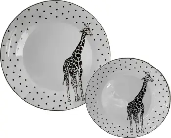 Set pjatash ëmbëlsirash AFRICA, 7 copë, porcelan Bone China, bardhë e zi, 30x30x3cm