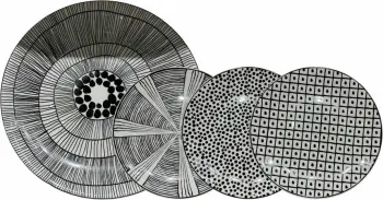 Set pjatash ëmbëlsirash SERAX, 7 copë, porcelan Bone China, bardhë e zi, 30x30x3cm