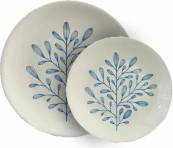 Set pjatash ëmbëlsirash Ydra, 7 copë, porcelan i bardhë, blu e çelët, 30x30x3cm