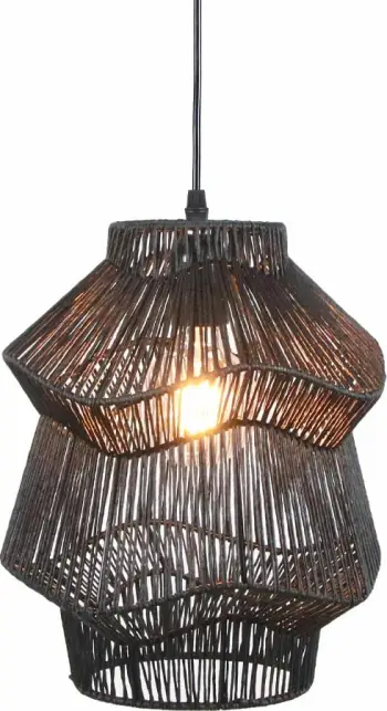 Llambë tavani Zanzibar, metal i zi, litar, 26x36x30cm
