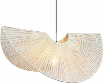 Llambë tavani Lotus, metal dhe ratan natyral, 81x46x32cm