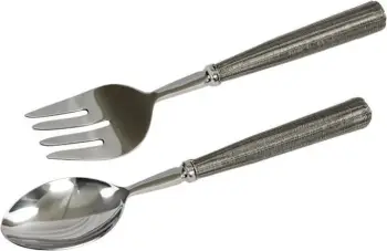 Set për shërbim sallate, 2 copë, çelik, ngjyrë argjendi, 29x6x2 cm