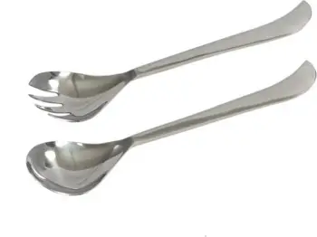 Set 2 copë lugë dhe pirun për sallatë, çelik, ngjyrë argjendi, 28x6x2cm