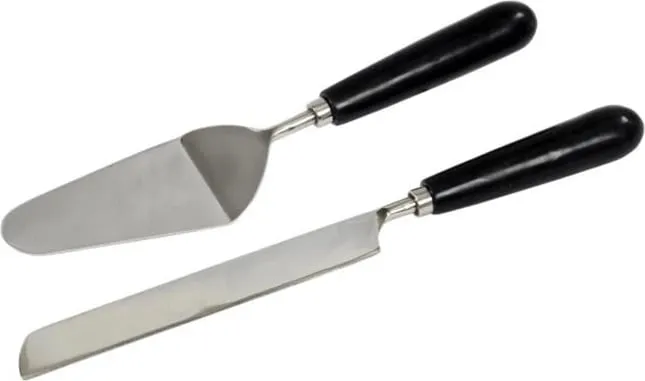 Set për servirje ëmbëlsirash, 2 copë, çelik, dorezë mermeri e zezë, 33x6x3 cm - 1
