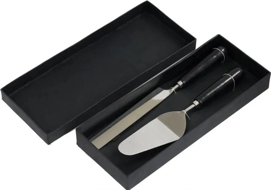 Set për servirje ëmbëlsirash, 2 copë, çelik, dorezë mermeri e zezë, 33x6x3 cm - 2