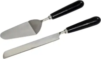 Set për servirje ëmbëlsirash, 2 copë, çelik, dorezë mermeri e zezë, 33x6x3 cm