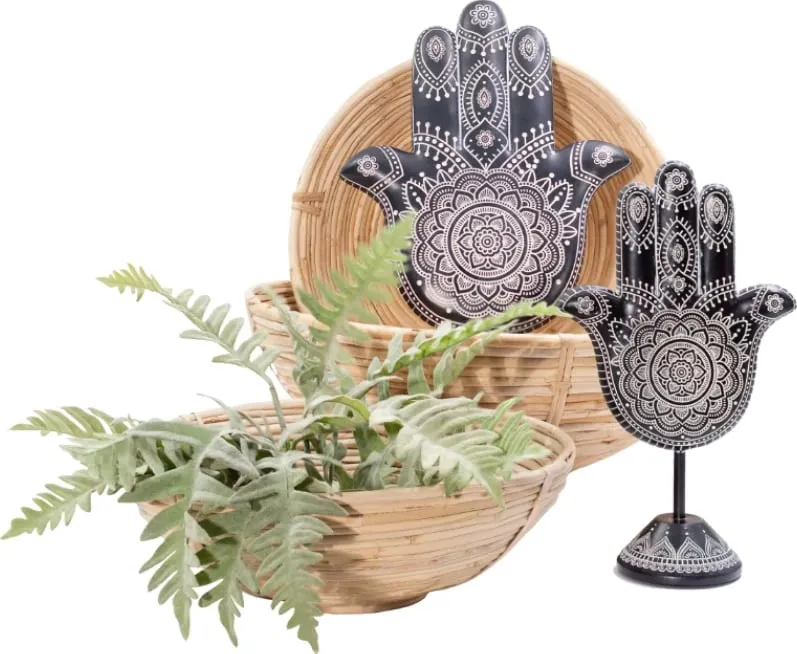 Dekor HAMSA për mur, polirezine, zi-bardhë, 25x3x30cm - 2