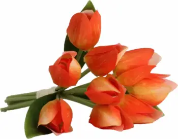 Buqetë me lule tulipane artificiale, material stof-polieseter, portokalli, 16x16x30cm