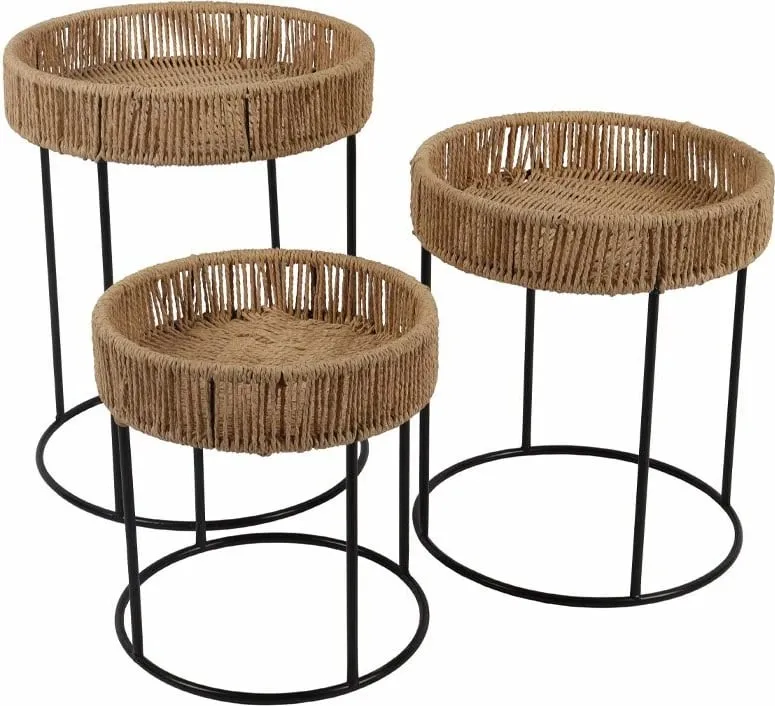 Set tavolinash Thasos, 3 copë, natyrale/zeza, 40x40x51cm - 1