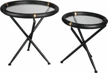 Set tavolinash anësore COLOMBO, 2 copë, e zezë dhe ari, 64x64x64