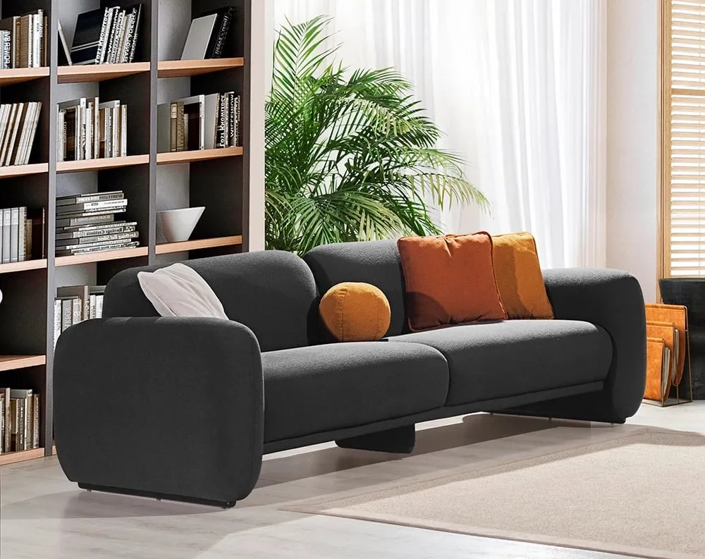 Divan Puffy treshe, ngjyrë gri e errët, 240x110x85 cm - 1