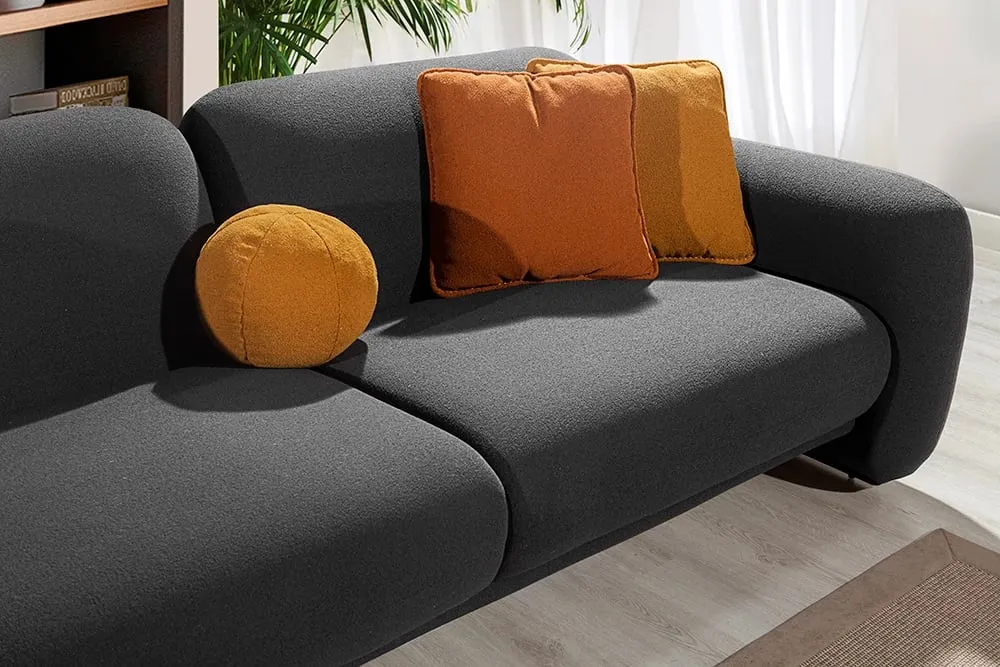 Divan Puffy treshe, ngjyrë gri e errët, 240x110x85 cm - 2