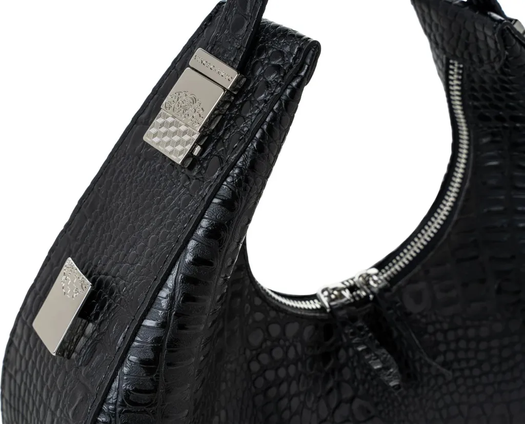 Çantë krahu Vince Camuto Riviera, krokodil e zezë - 5