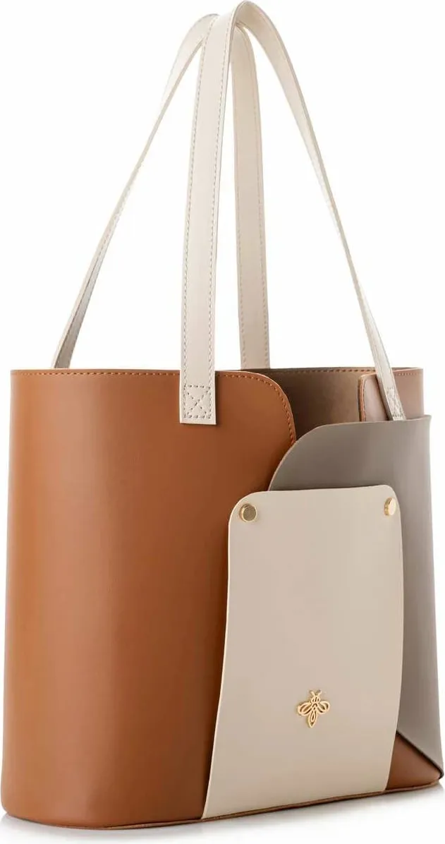 Çantë Tote Lucky Bees, 1292 v2, tan dhe mink - 1