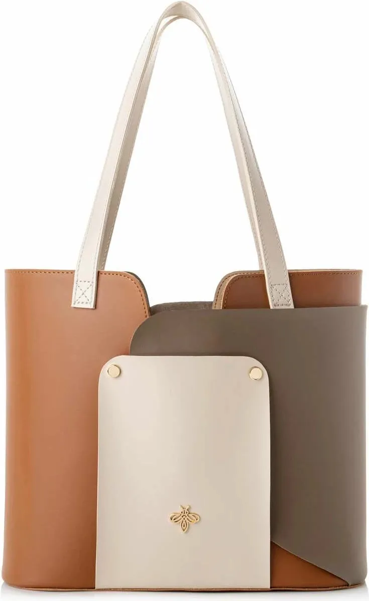 Çantë Tote Lucky Bees, 1292 v2, tan dhe mink - 2