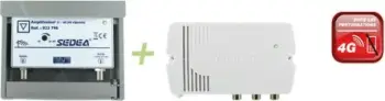 Përforcus antene 20-35dB për UHF kanalet 21-69 nga firma SEDEA me 1 hyrje dhe 2 dalje