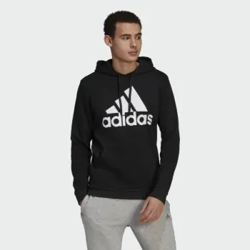 Duks me kapuç adidas për meshkuj, i zi me logo të bardhë