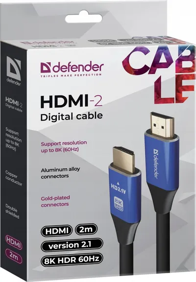 Kabllo HDMI Defender v2.1, 3m, 8K, e zezë - 7