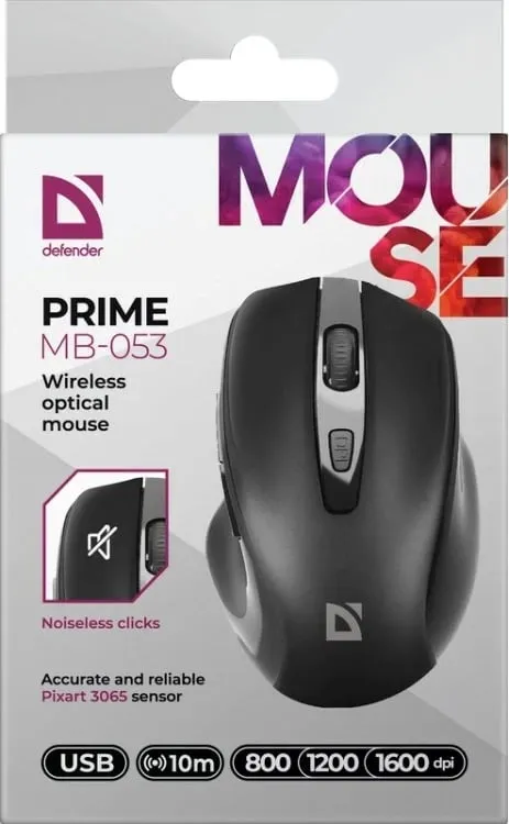 Maus pa kabllo Defender Prime MB-053, 1600 DPI, USB 2.4 GHz, i zi - 3