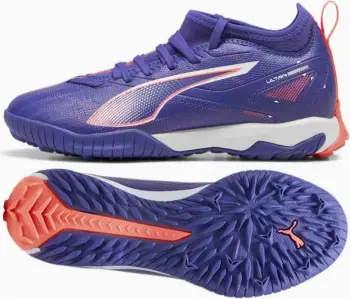 Këpucë futbolli Puma Ultra 5 Match TT+ Mid Jr 108097-01, për bar sintetik, fëmijësh, vjollcë
