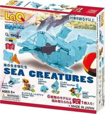 Lodra edukative LaQ Sea Creatures, set ndërtimi 190 pjesë, krijesa detare, shumëngjyrëshe