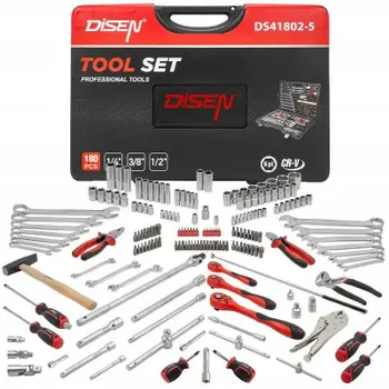 Set veglash në valixhe Tool Set, 180 pjesë, profile gjashtëkëndore, gri