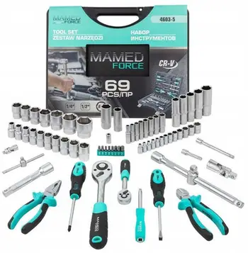 Set çelësash me dadhë 69 copë, 1/4" dhe 1/2", 4-32mm, 6-këndor