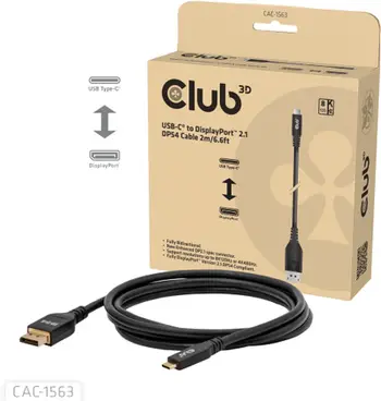 Kabllo USB C në DisplayPort Club 3D CAC 1587, 2m, DisplayPort 2.1, e zezë