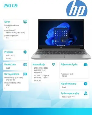 Laptop HP 250 G9 (6F2C7EA), 15.6", Intel Core i7 1255U, 16 GB RAM, 512 GB SSD, i hirtë