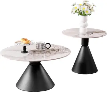 Set 2 tavolina kafeje JEN, metal i zi, gur sintetik Pandora, FH18305.02, 50cm & 70cm