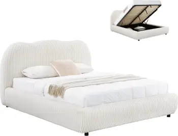 Krevat dopio me hapësirë për depo, material leshi sintetik, bezhë, KALLY FH729.03, dyshek 160x200cm