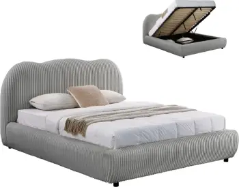 Krevat dopio me hapësirë për depo, material pelushi sintetik, ngjyrë gri, KALLY FH729.01, dyshek 160x200cm