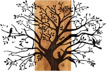 Dekor muror pemë, metal i zi, dru natyral, FH4806, 85x3x58cm